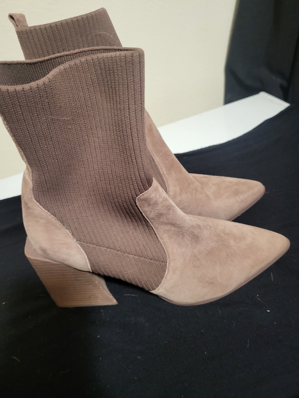 Steve Madden Taupe Suede Pointed Sock Booties